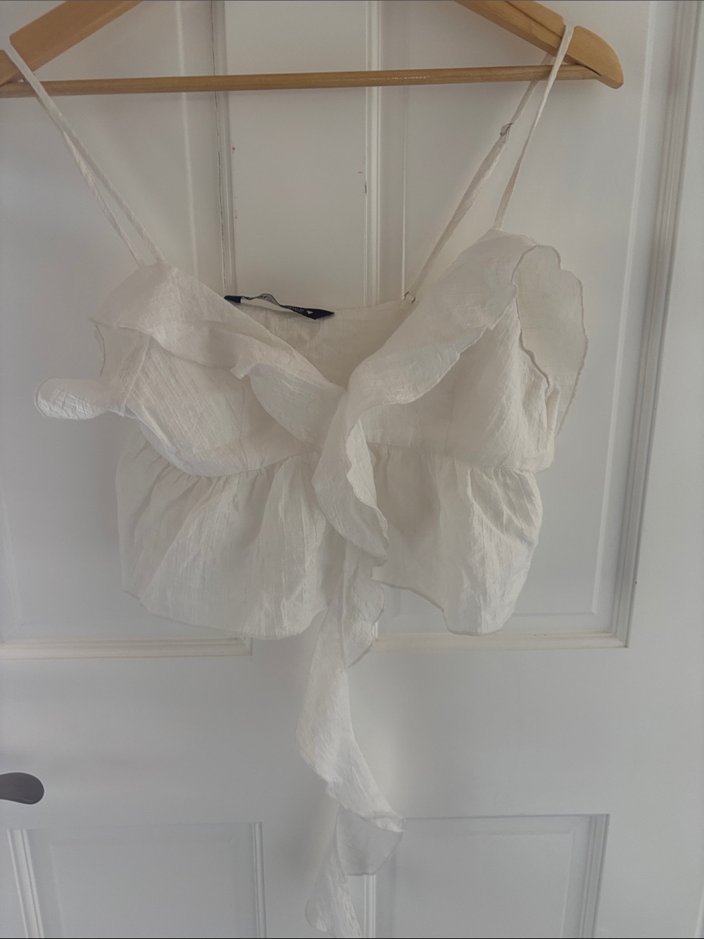 Zara White Ruffle Tie-Front Camisole